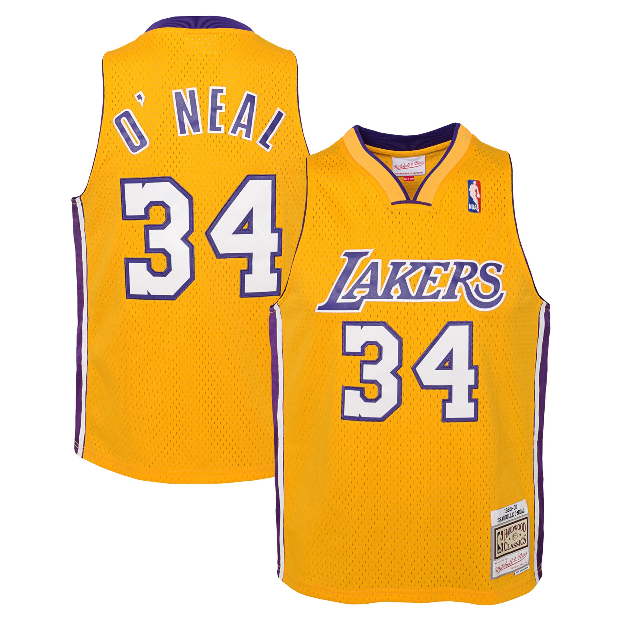 Official Los Angeles Lakers youth los angeles lakers shaquille oneal mitchell  ness gold 199900 hardwood classics swingman jersey | Lakers Shop