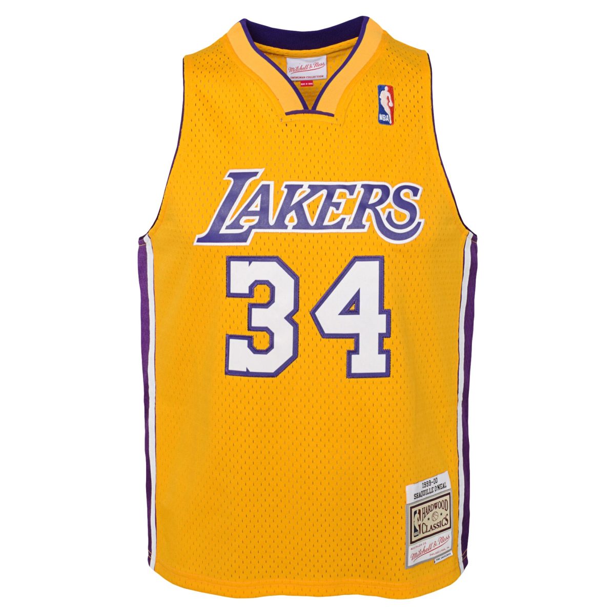 Official Los Angeles Lakers youth los angeles lakers shaquille oneal mitchell  ness gold 199900 hardwood classics swingman jersey | Lakers Shop