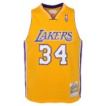 Official Los Angeles Lakers youth los angeles lakers shaquille oneal mitchell  ness gold 199900 hardwood classics swingman jersey | Lakers Shop