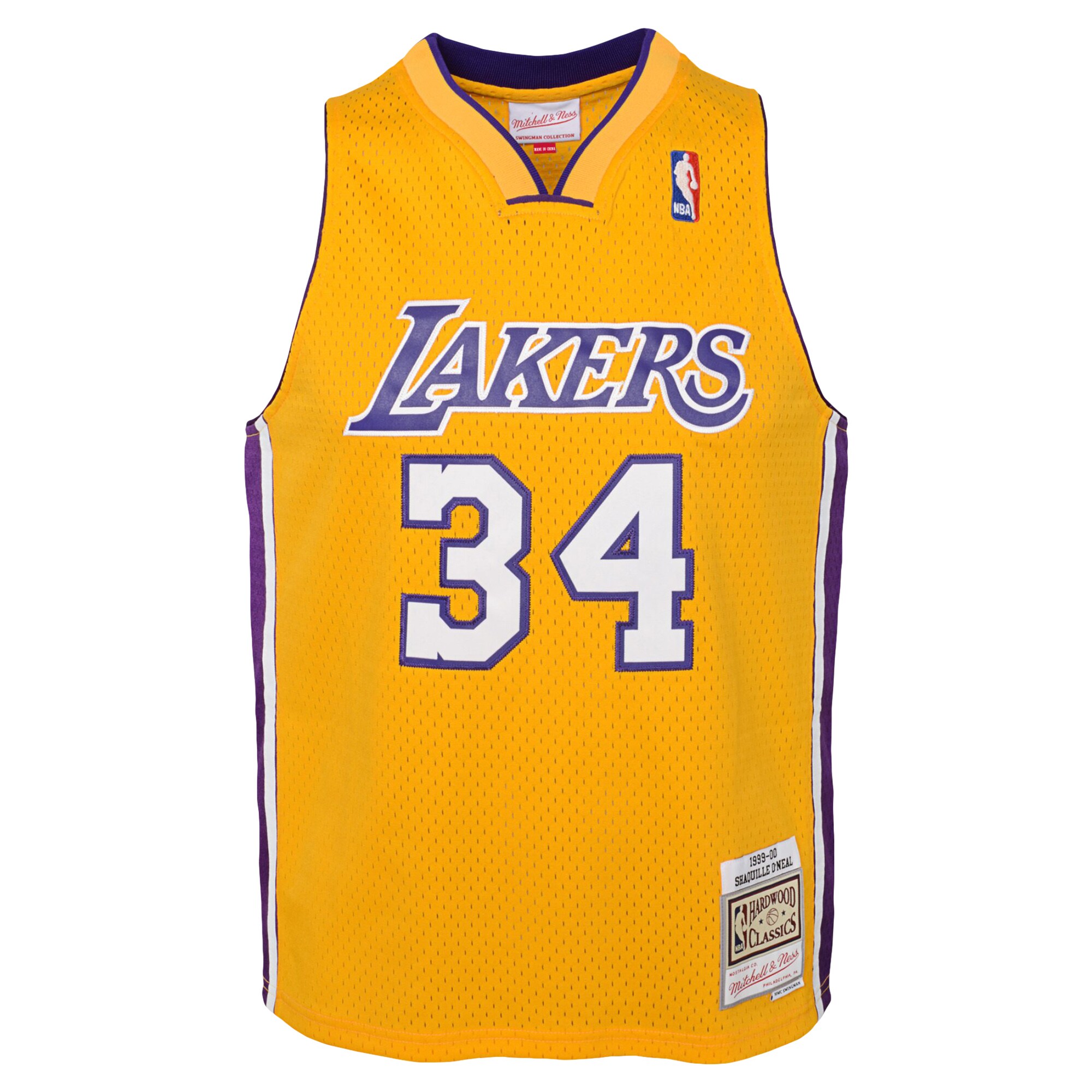 Official Los Angeles Lakers youth los angeles lakers shaquille oneal mitchell  ness gold 199900 hardwood classics swingman jersey | Lakers Shop