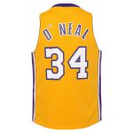 Official Los Angeles Lakers youth los angeles lakers shaquille oneal mitchell  ness gold 199900 hardwood classics swingman jersey | Lakers Shop